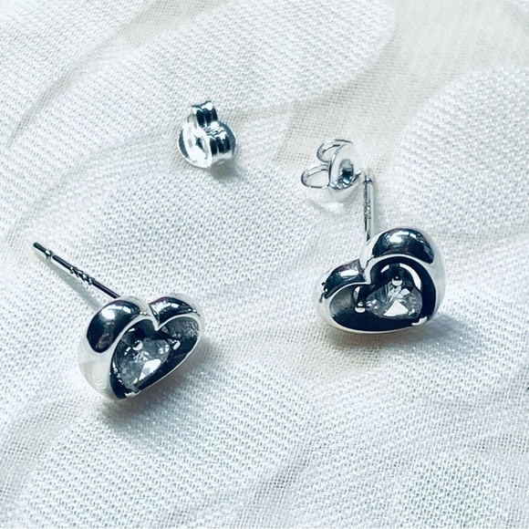 NWOT Double Heart Stud Earrings, Sterling Silver 925 - Picture 9 of 13